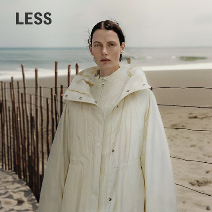 LESS冬白鸭绒外套女纯色休闲宽松连帽抽绳羽绒服中长款2NAC12610