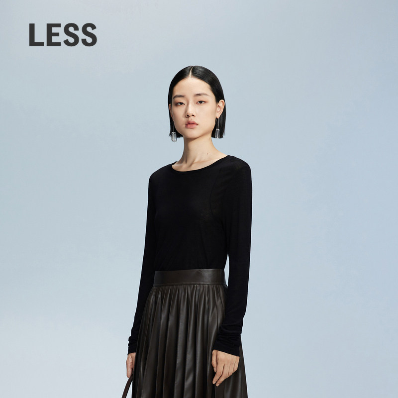 LESS春秋轻薄舒适时尚上衣女不规则下摆修身长袖T恤女2O8110020图片