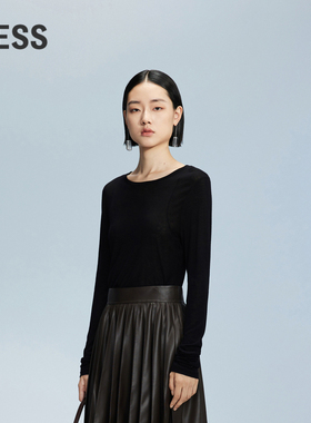 LESS春秋轻薄舒适时尚上衣女不规则下摆修身长袖T恤女2O8110020