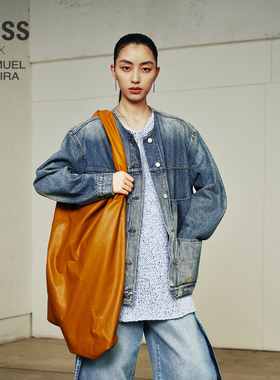 【LESSxSamuel】春圆领大口袋工装风水洗牛仔夹克外套2O2610180