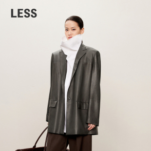 LESS春秋西装 皮衣女复古精工纯色休闲羊皮革外套女2O9A14260 式