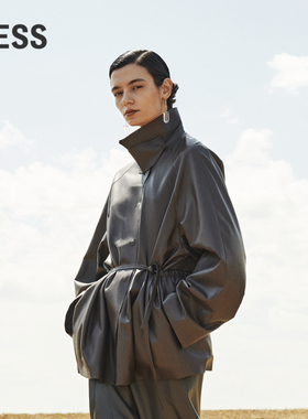 【精工系列】LESS冬季后背抽褶上衣女层次感仿皮衣外套2O0A11040