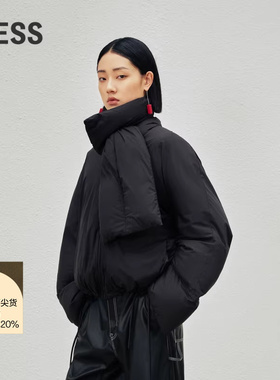 LESS宽松围裹式白鸭绒羽绒服女冬短款休闲黑抽绳面包服2O0C12050