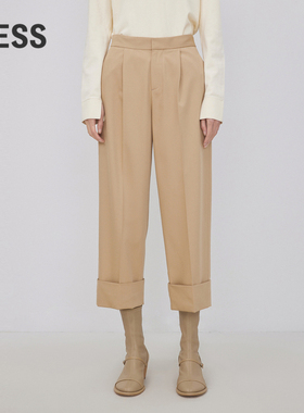 LESS春秋绵羊毛裤子女休闲简约翻遍八分直筒西装裤2N9E10270