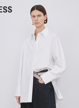 LESS春秋棉质衬衣女简约休闲宽松oversize长袖白色衬衫2N8211100