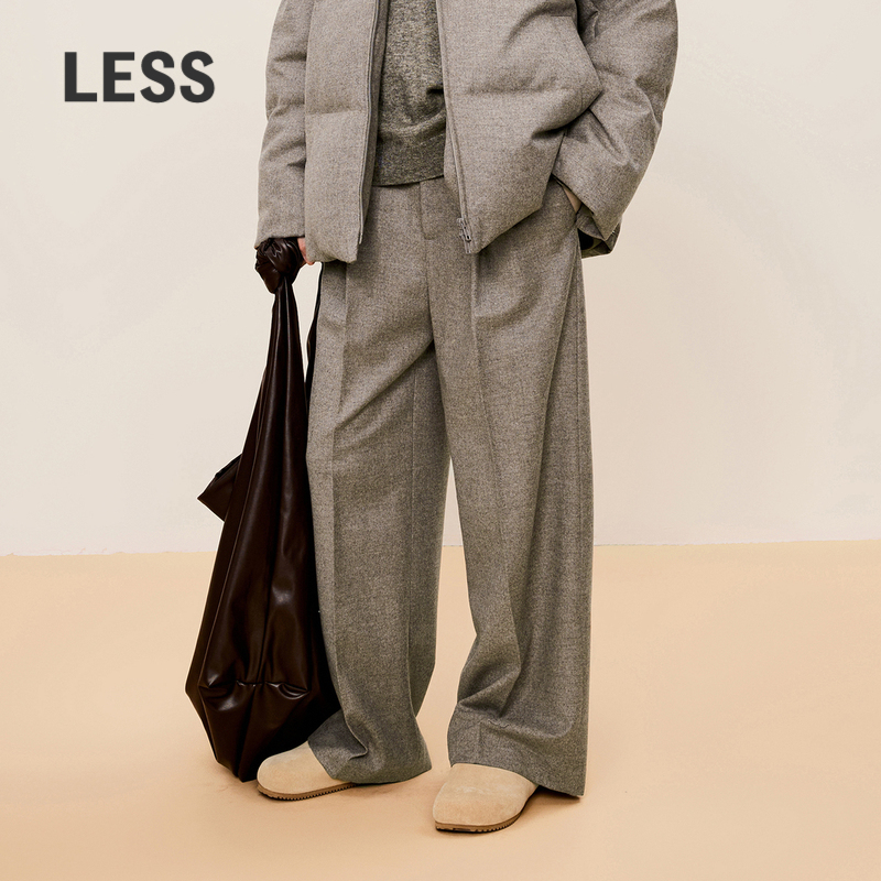 【0压系列】LESS冬宽松阔腿长裤女腰部打褶绵羊毛直筒裤2O0E10870