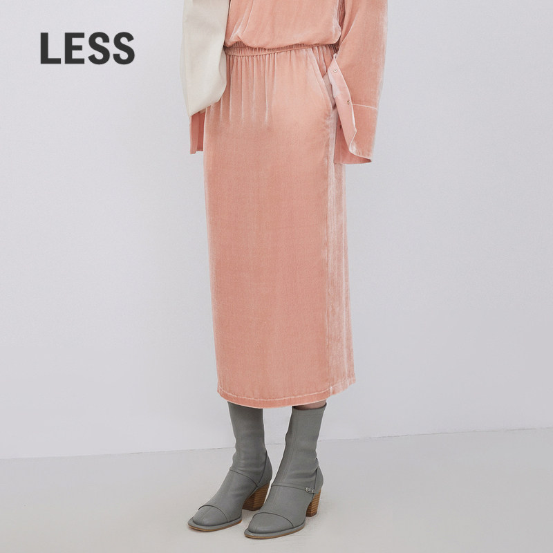 LESS气质休闲复古丝绒半身裙直筒中长腰裙2N8D10410