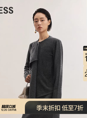 【商场同款】LESS2025年秋新通勤圆领纯色开衫羊绒衫女2P9314400
