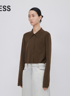 LESS绵羊毛针织衫女简约休闲polo领衬衫式针织上衣2N0313000