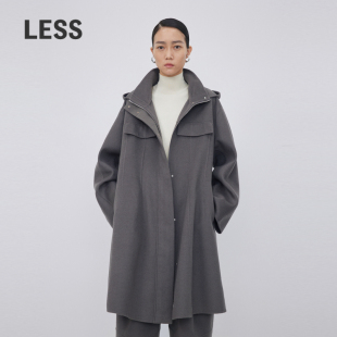 LESS秋冬绵羊毛连帽中长款 呢质感大衣外套2NB813150