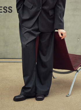 LESS通勤休闲西装裤女春秋绵羊毛解构宽松直筒西装长裤2O9E11860