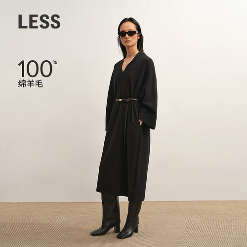 LESS美丽诺V领针织衫连衣裙