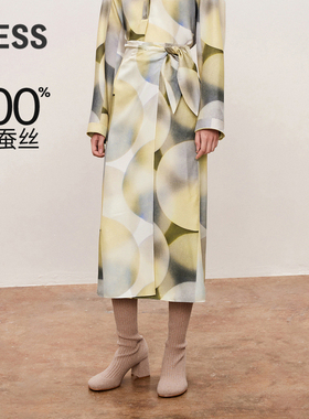 【精工系列】LESS春秋联名印花腰裙休闲桑蚕真丝半身裙2O8D13170