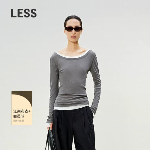 LESS长袖修身薄款打底T恤女全棉