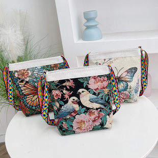 女帆布包新款时尚刺绣卡通外出手机包女包日韩单肩小包民族双面包