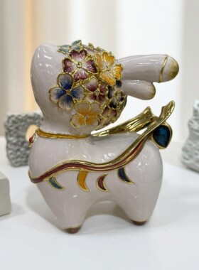 珐琅彩花朵鹿摆件客厅玄关电视柜工艺品家居办公室装饰乔迁送礼
