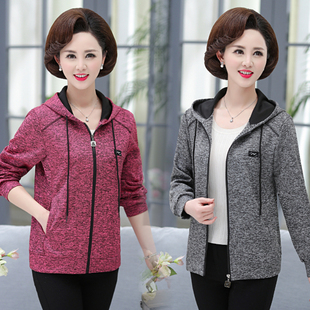 卫衣 上衣中老年洋气大码 妈妈春秋连帽外套2020新款 50岁中年女春装
