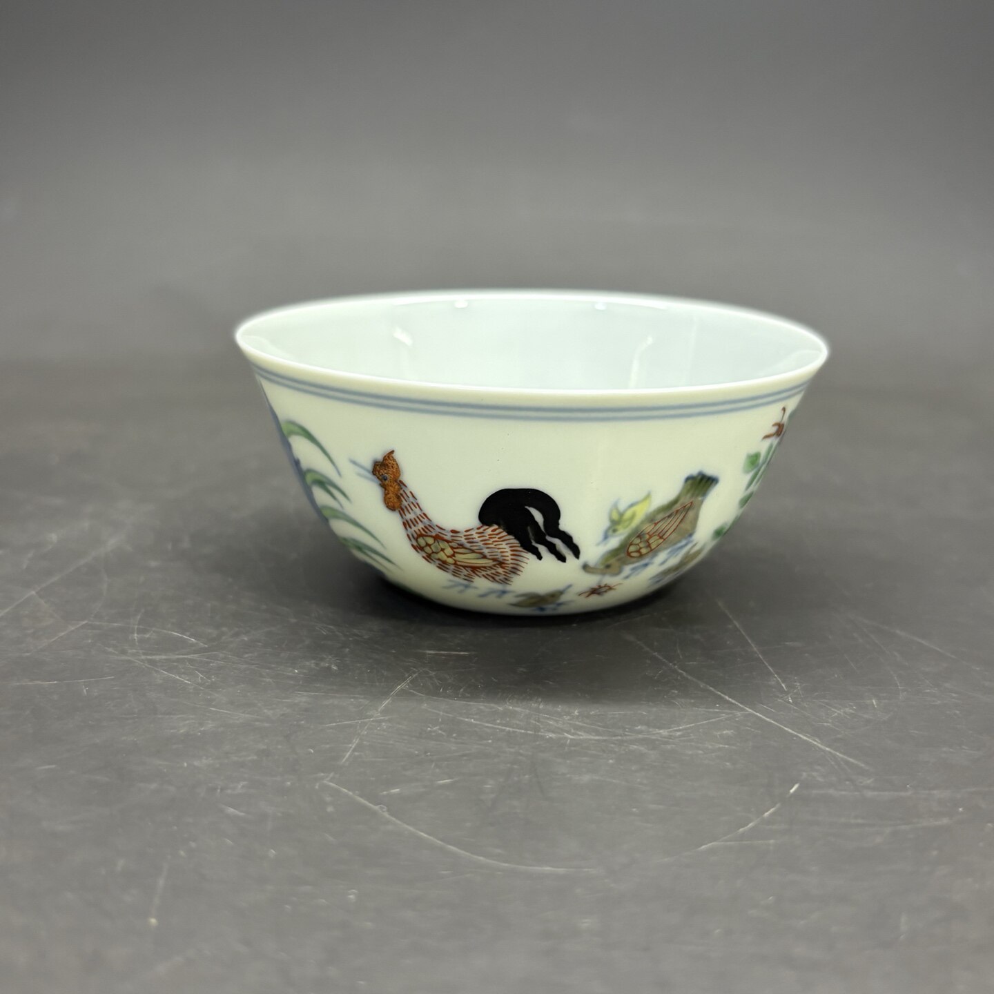 景德镇高级仿古做旧瓷器大明成化斗彩鸡缸杯高3.7口径8.3