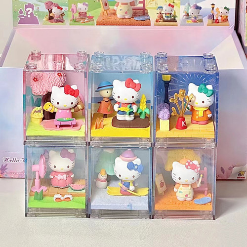 正版hellokitty盲盒手办遇见四季桌面摆件凯蒂猫手办哈喽kt猫礼物