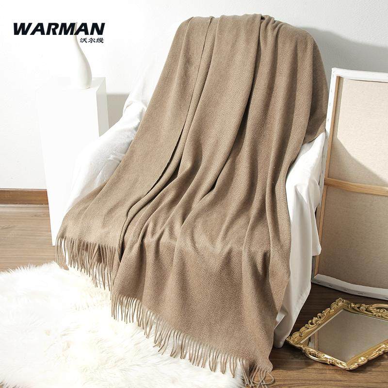 100%山羊绒披肩披毯女秋冬保暖羊绒大毯子加厚加大高档水波纹纯色