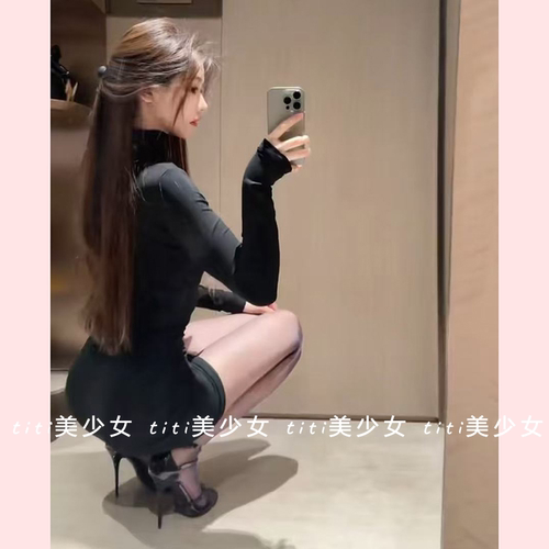 修身显瘦半高领御姐包臀裙