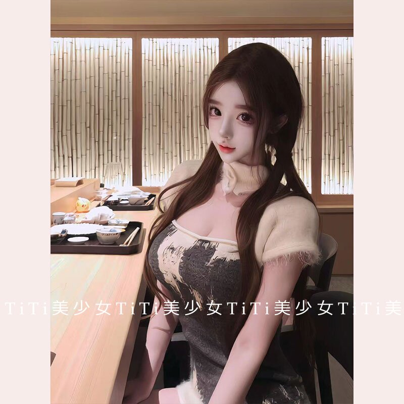 【TiTi美少女】秋冬季氛围感毛茸茸修身设计感短裙古早针织连衣裙