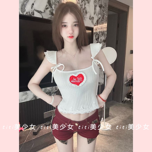 刺绣小飞袖上衣清纯背心小吊带