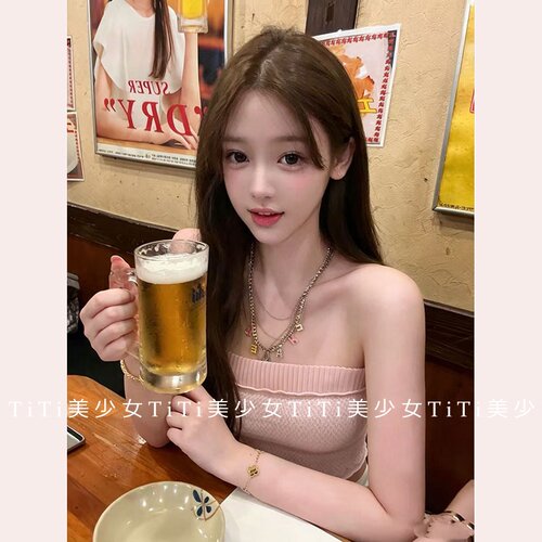 纯欲风韩女短款工艺抹胸上衣