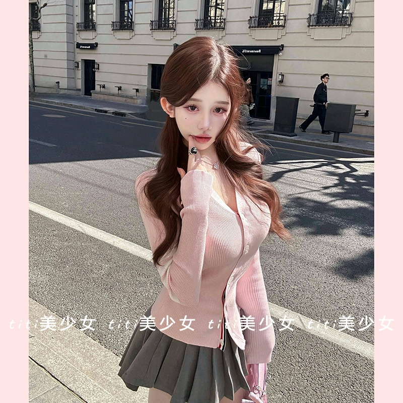 长袖针织衫纽扣开衫上衣女