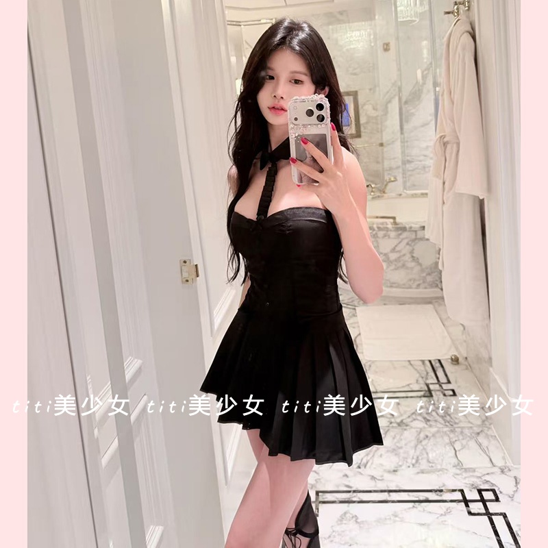 黑色缎面性感抹胸上衣背心女