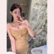 收腰性感包臀裙短裙 修身 TiTi美少女 褶皱扭结单肩连衣裙女春季