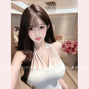 【TiTi美少女】纯欲风挂脖镂空显瘦针织吊带背心2026夏无袖上衣女