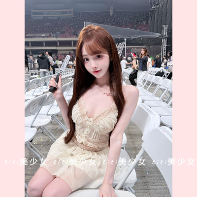 蕾丝花边拼接上衣+半裙套装女
