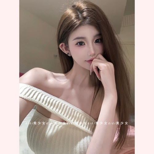 性感辣妹短款粗针挂脖领背心吊带