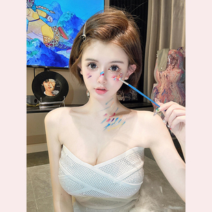 纯欲烫钻花朵交叉抹胸吊带背心女无袖 秋季 内搭上衣 TiTi美少女