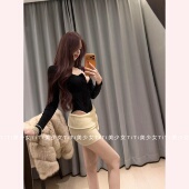 上衣 长袖 TiTi美少女 少女感纯欲风性感连体T恤v领显胸大打底衫