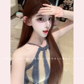 TiTi美少女 纯欲风春装 新款 修身 显瘦条纹吊带背心挂脖针织上衣