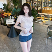 显瘦洋气半袖 上衣 面膜t恤女新款 简约修身 TiTi美少女 圆领薄款