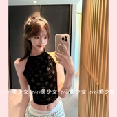 纯欲性感镂空十字架挂脖背心修身 TiTi美少女 吊带上衣露背绑带