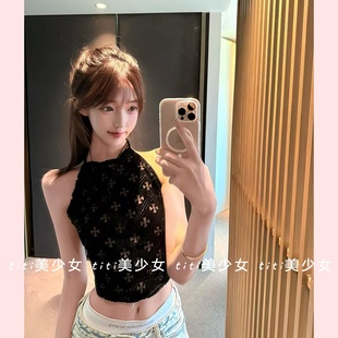 吊带上衣露背绑带 纯欲性感镂空十字架挂脖背心修身 TiTi美少女