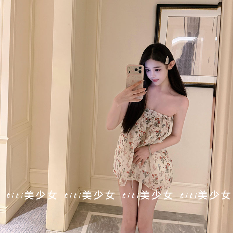 【TiTi美少女】甜美设计感碎花百搭抹胸背心女装显瘦小众别致上衣