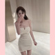 TiTi美少女 纯欲细肩带复古吊带连衣裙性感抽绳木耳边包臀短裙