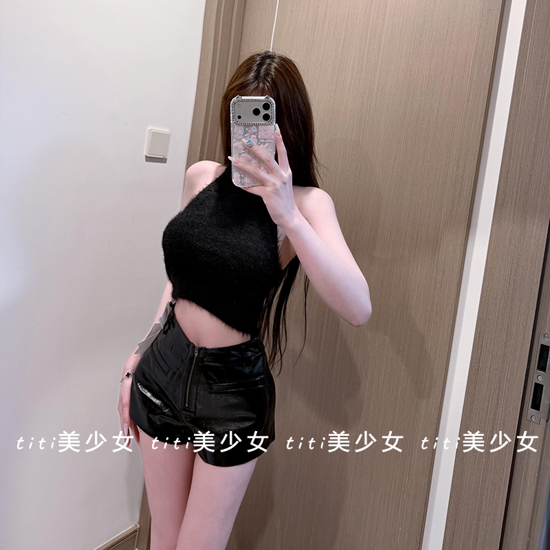 【TiTi美少女】秋冬吊带背心内搭纯欲辣妹性感无袖挂脖上衣打底衫