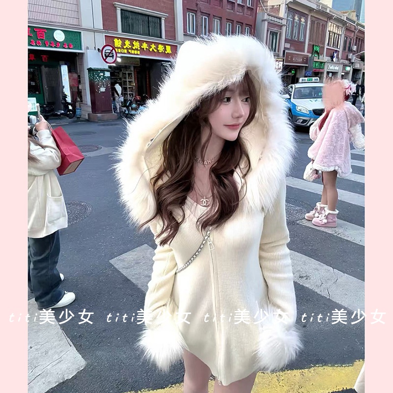 连帽羊毛开衫针织外套上衣