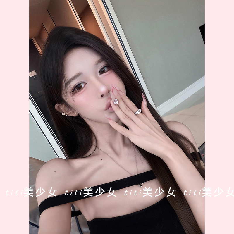 【TiTi美少女】性感褶皱收腰挂脖抹胸辣妹修身显瘦外穿吊带上衣