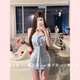 TiTi美少女 纯欲风性感收腰露肩系带淡蓝色包臀抹胸连衣裙女