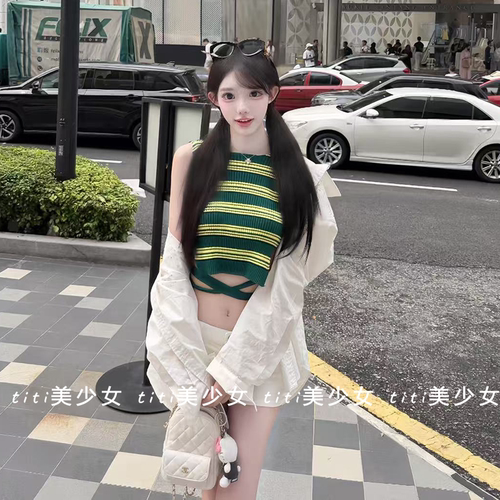 露背条纹纯欲背心夏季辣妹小上衣