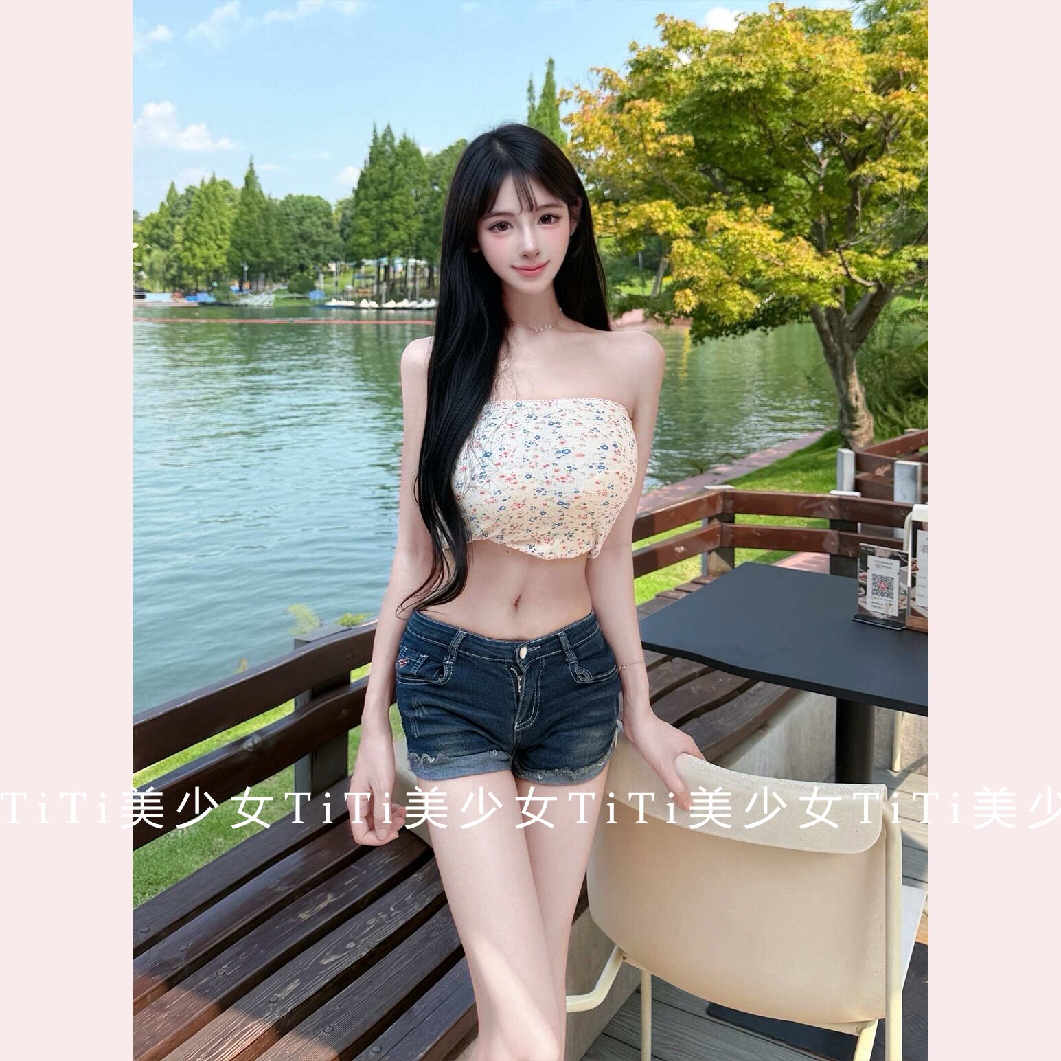 【TiTi美少女】辣妹碎花抹胸背心新款清纯小白花修身显瘦无袖上衣