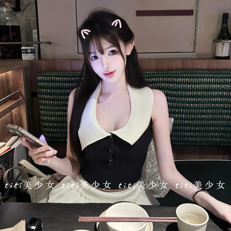 纯欲辣妹抹胸无袖小上衣