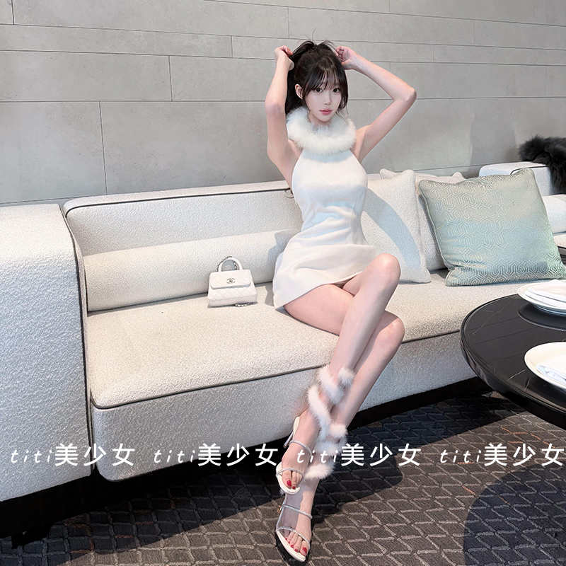 【TiTi美少女】名媛纯欲风狐狸毛领口连衣裙甜美少女感春季短裙,女装/女士精品,大码内搭,淘宝优惠券,粉丝福利购,淘宝优惠卷
